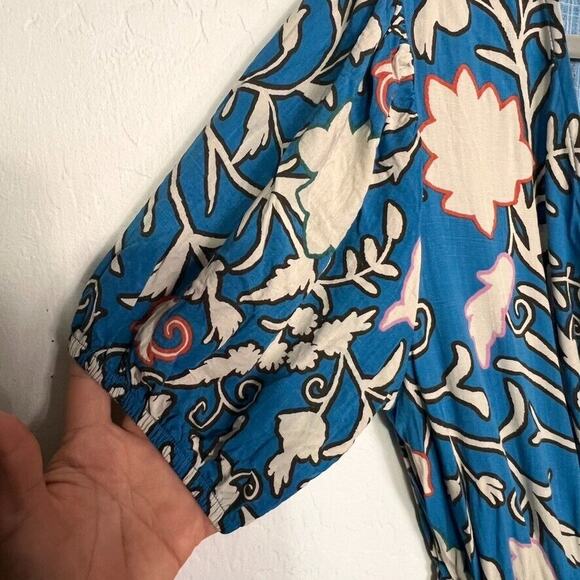 Knox Rose Maxi Dress Womens Medium Blue Short Sleeve Wrap Floral Tiered Tassel - Picture 9 of 14